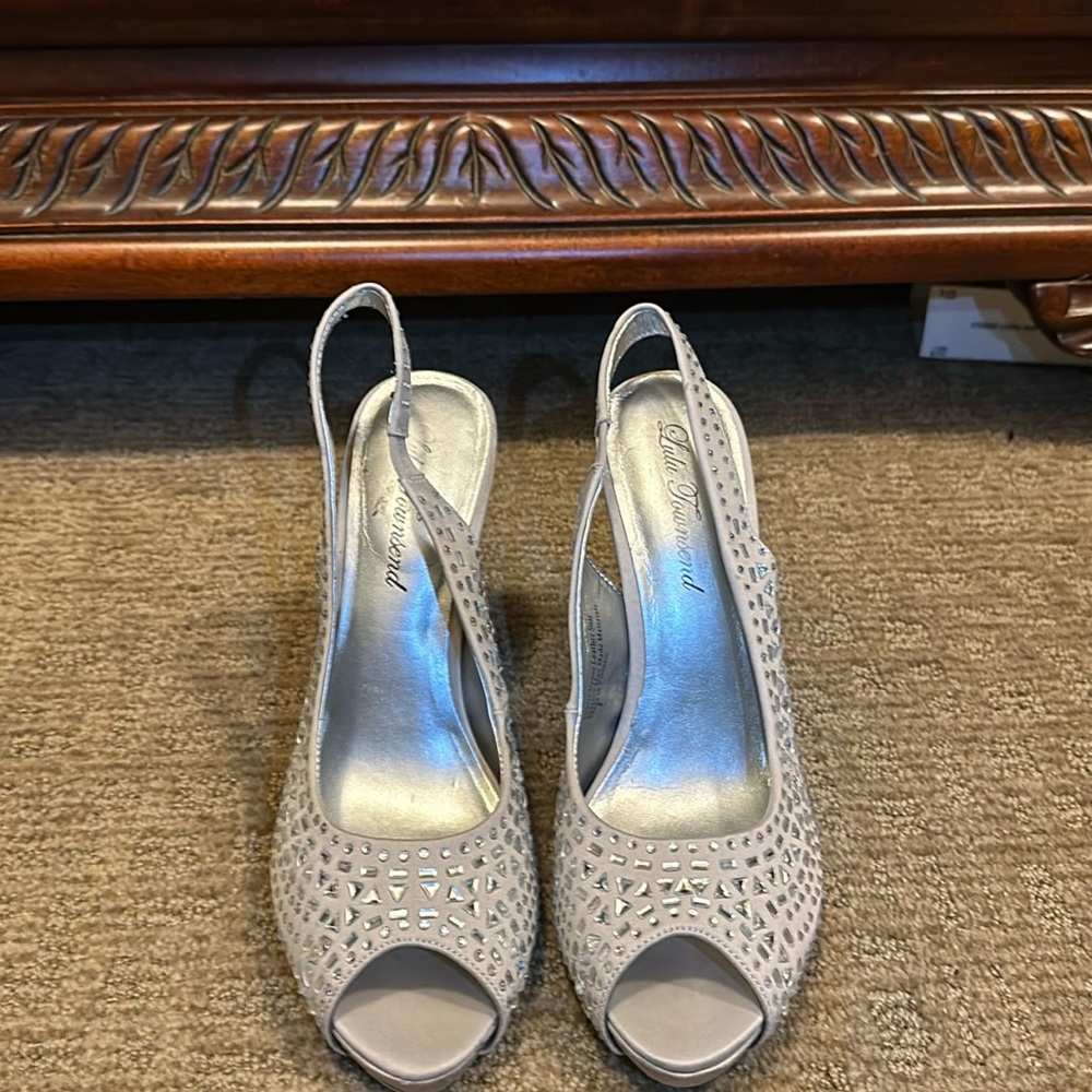 Leather & rhinestone Covered Peep Toe Formal Heels